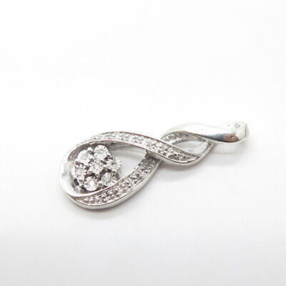 925 Sterling Silver Real White Diamond Twisted Infinity Floral Pendant - Picture 5 of 9